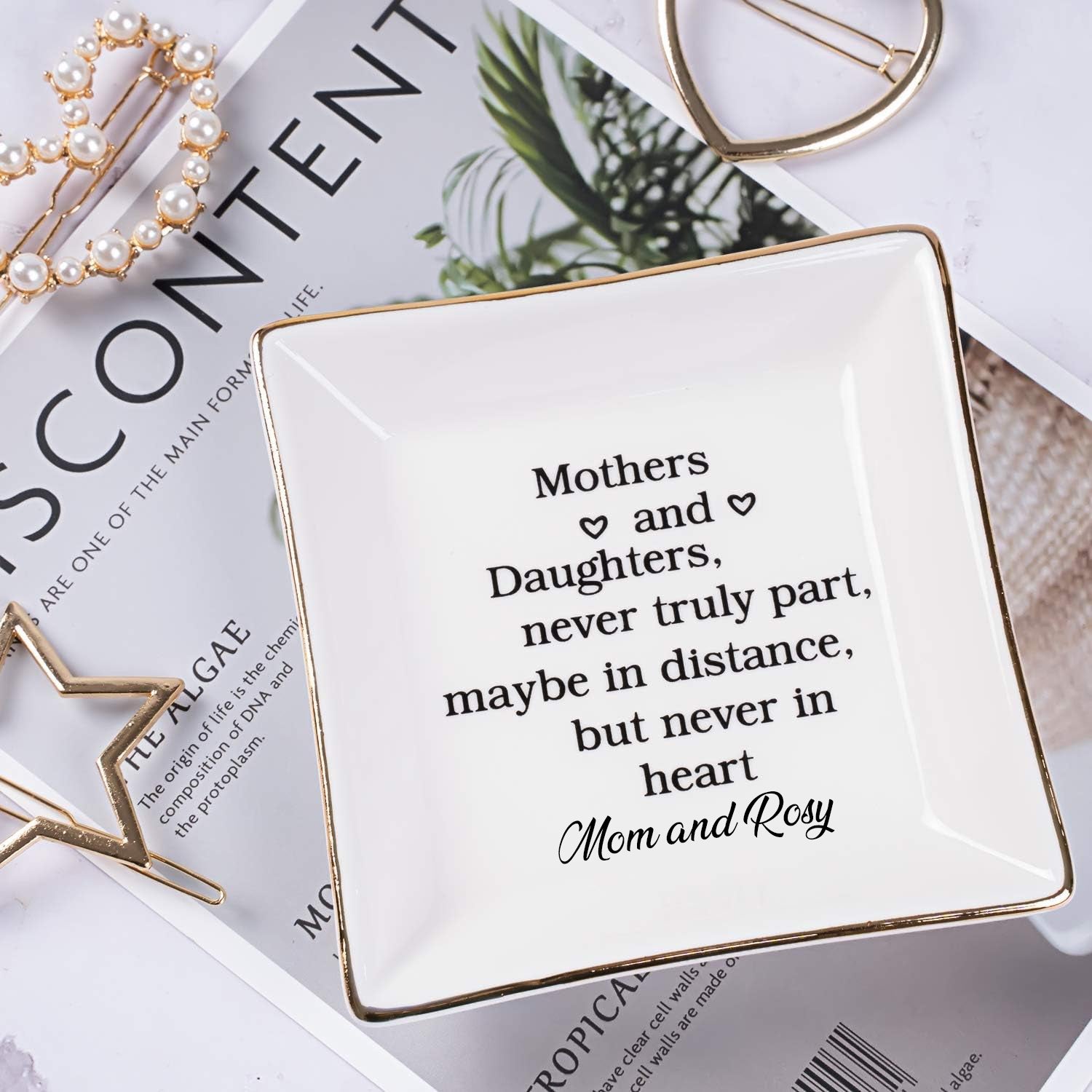 Gift for Mom from Daughter, Mother's Day, Christmas, Thanksgiving, Birthday Gift for Mother and Daughter Ceramic Ring Dish Decorative Jewelry Tray