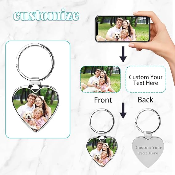 Custom Keychain with Picture Personalized Engraving Photo Text Keychains Customized Key Chain for Men Boyfriend Lovers