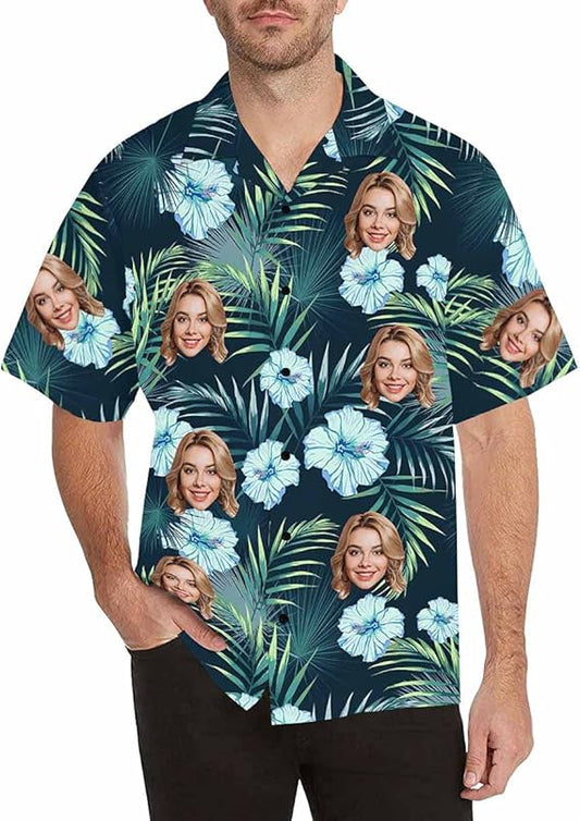 Custom Tropical Floral Hawaiian Shirt with Face for Men Personalized BF Husband s Photo Men Aloha Beach Fruit Flower Shirts
