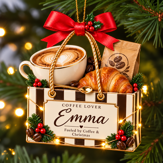 Personalized Coffee Lover Christmas Ornament – Custom Name Coffee Bag with Latte and Croissant, Holiday Keepsake Gift for Coffee Lovers and Baristas 71f192c2-331a-4b6f-9340-bacad0e6b5b0-2ede197d-680d-4693-ba81-536f1ecf7964.png