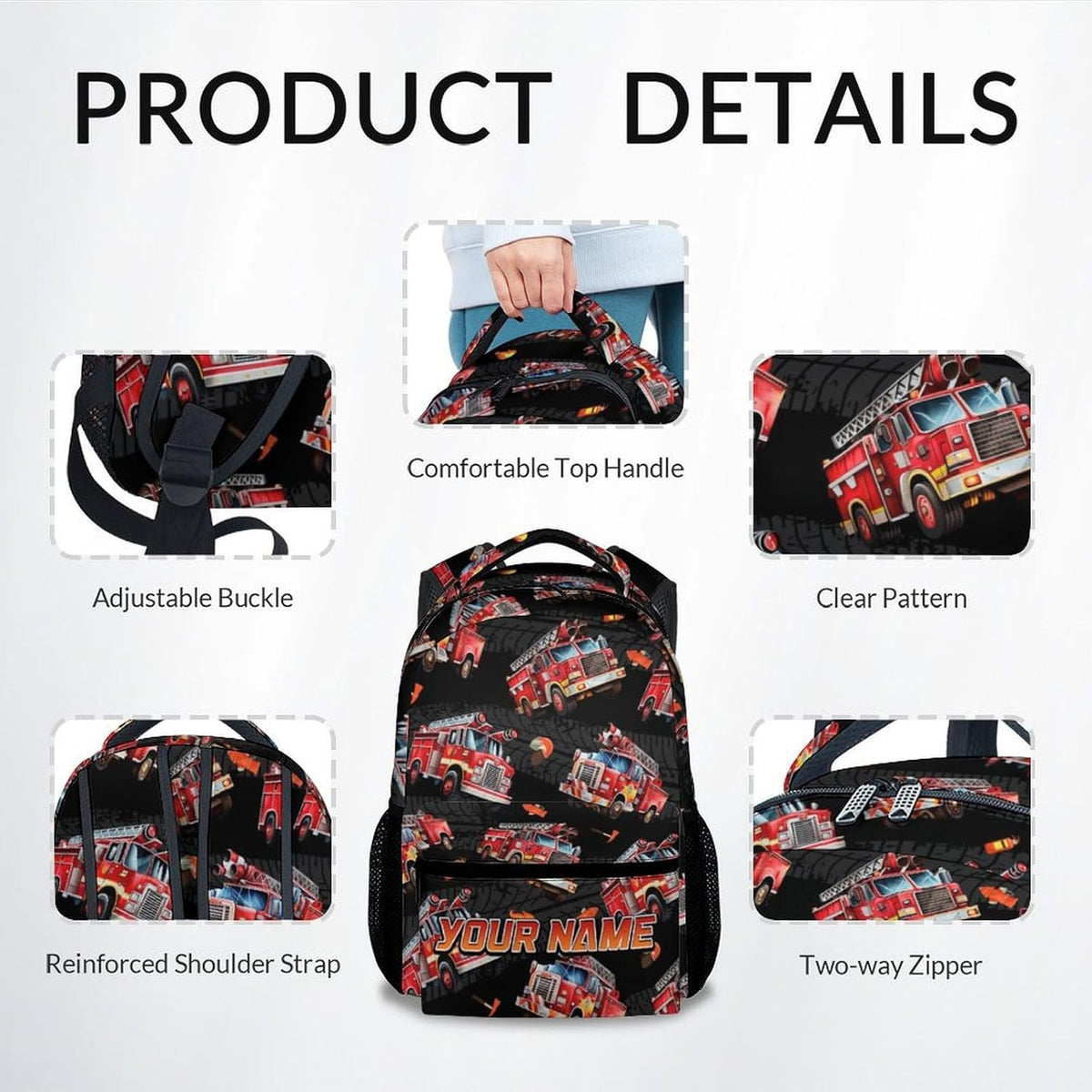 Toddler Boy Backpack - Personalized Fire Truck Backpacks with Name for Kids - Custom Toddler Bookbag for Son - Durable School Bag for Kindergarten/Preschool/Elementary