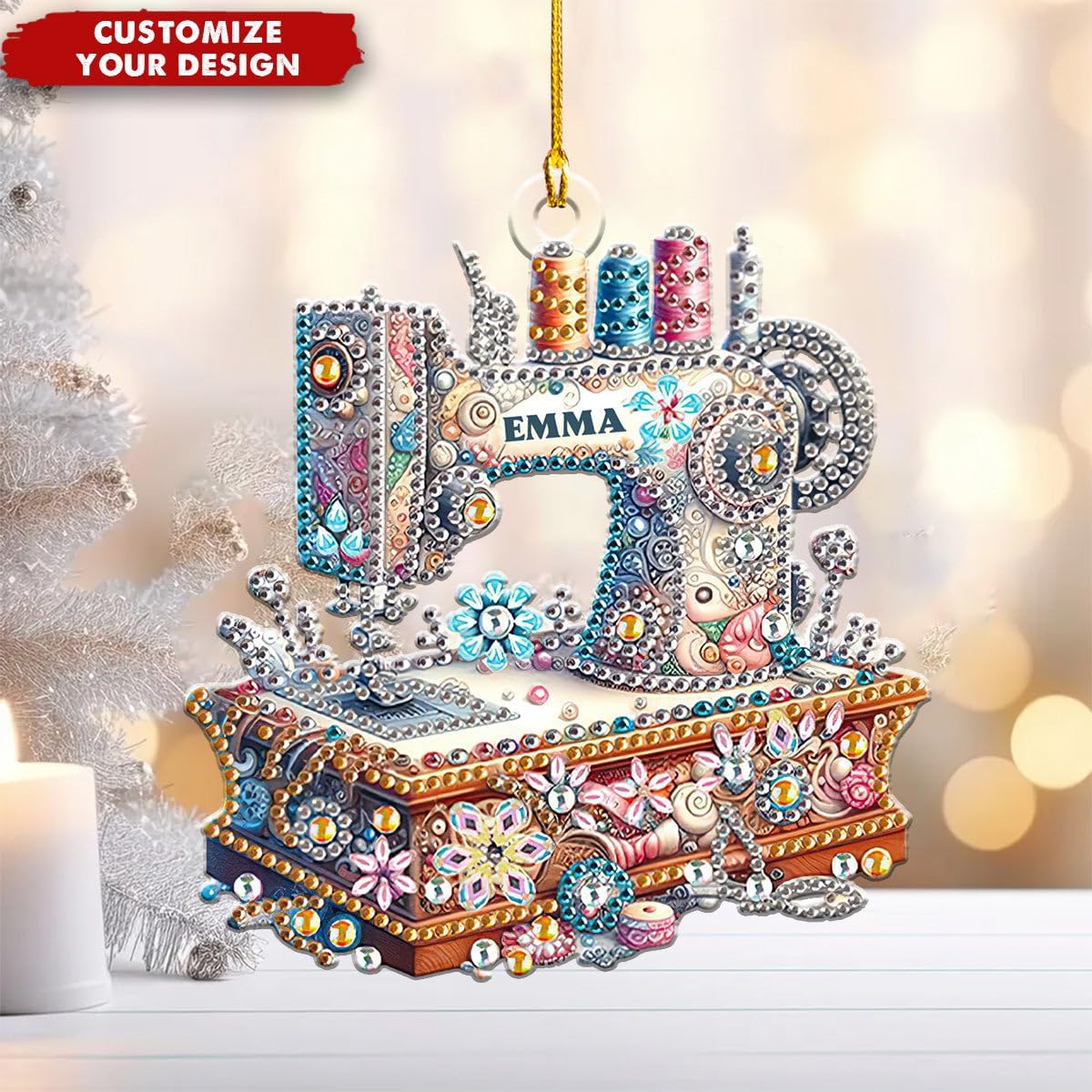 Custom Name Gifts For Sewing Lover Personalized Acrylic Christmas Ornament Sewing Machine Christmas Ornament , Sewing Machine Ornament for Christmas Tree, Sewing Lovers Gift for Quilter