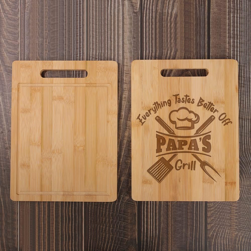 Dad Cutting Board - Everything Tastes Better Off Papa - Engraved Bamboo Cooking Board Gift for Papa, Stepfather, Godfather