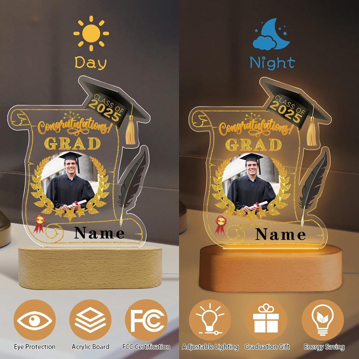 Custom Graduation Gift Night Light with Photo Personalized Acrylic LED Light Congrats Grad Gift Class of 2025