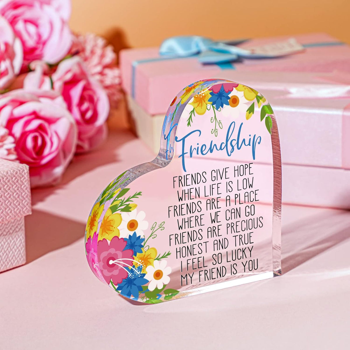 Gift for Friend Friendship Women Friend Friendship Birthday Cheer up Gift Acrylic Heart Butterfly Keepsake Paperweight for Home Office Table Shelf
