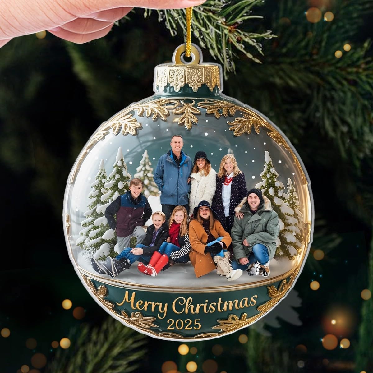 Custom Photo 2D Acrylic Ornament, Personalized Christmas Birthday Gifts for Mom, Dad, Brother, Sister, Kids, Happiness is Hanging Right Here, Family Christmas Ornaments Gifts for Family