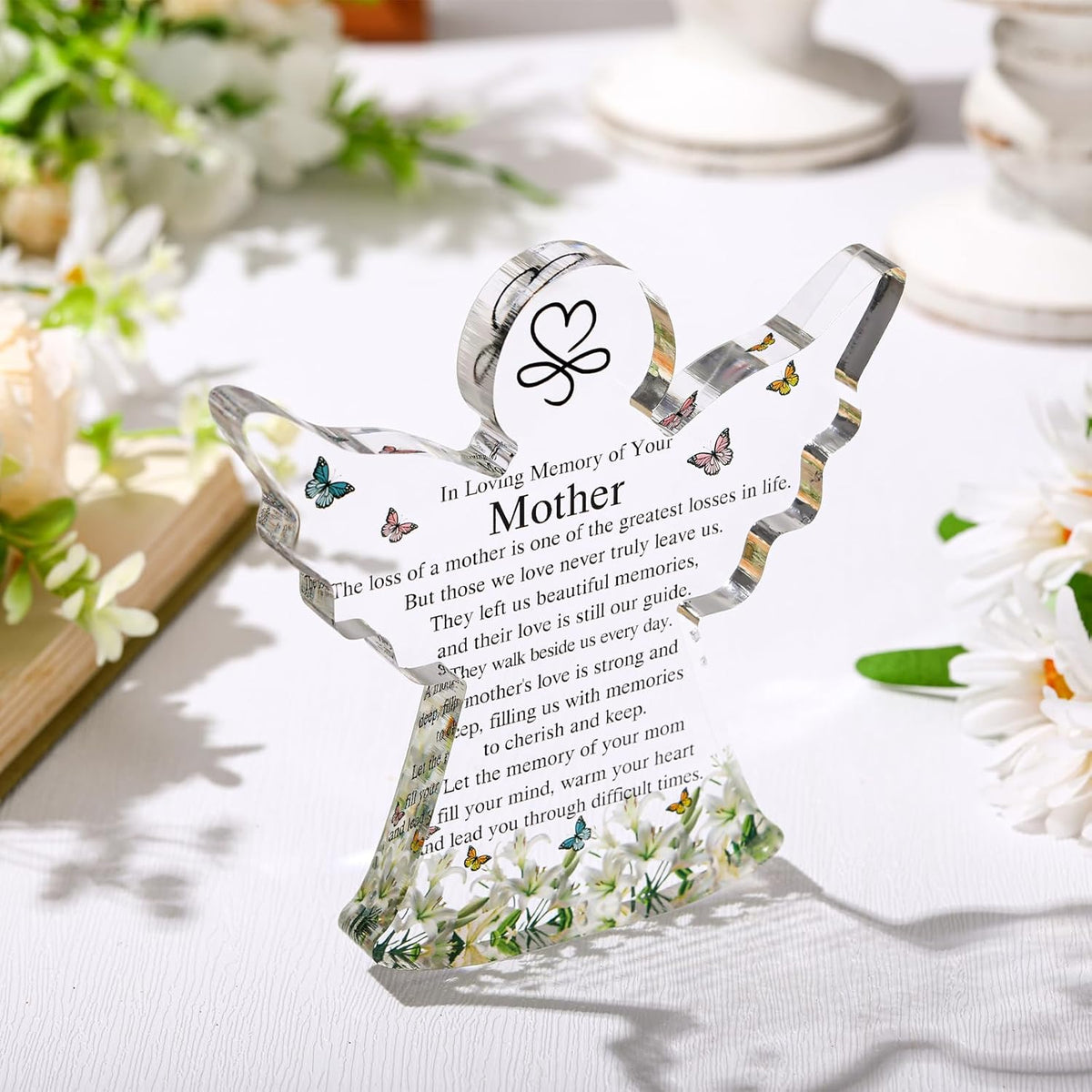 Sympathy Bereavement Gift Angel Red Cardinal Acrylic Memorial Gift for Loss of Loved One Remember Me Grieving Keepsake for Mom Dad Grandma Friend(Mom)