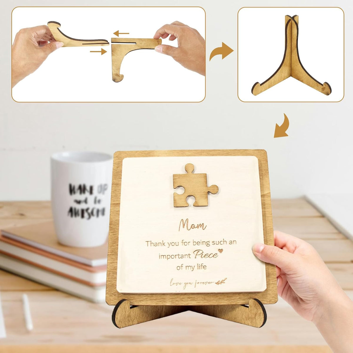 Plaque for Moms for Mothers Day | Puzzle Wooden Sign with Box | Mama Gifts for Birthday, Valentines Day, Christmas from Daughter Son. Love mom