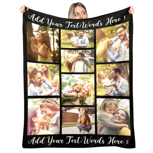 Personalized Blanket with 10 Photos Custom Blanket for Adults Kids Birthday Xmas for Dad Mom Son Daughter Family Picture Throw Blanket