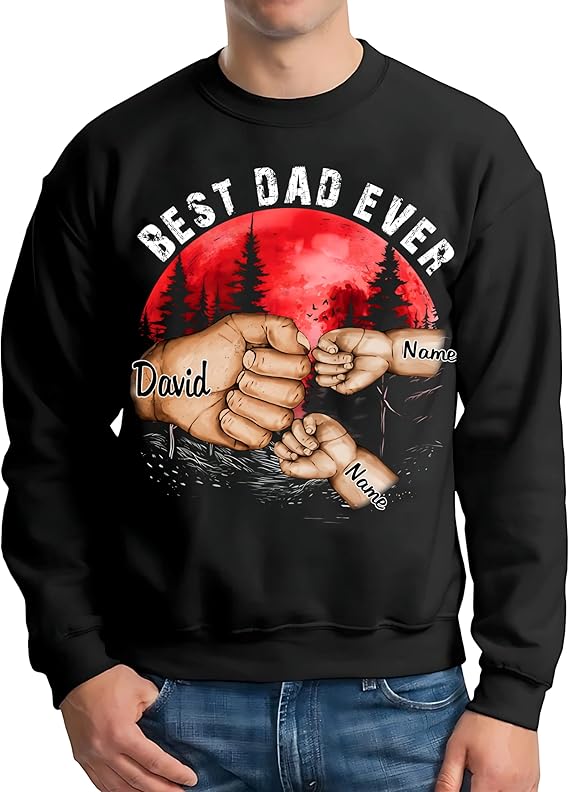 Personalize Best Grandpa Dad Ever Shirt - Custom Fist Bump Papa Father w Kid Name T-Shirt Hoodie Sweatshirt