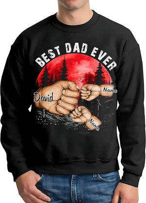Personalize Best Grandpa Dad Ever Shirt - Custom Fist Bump Papa Father w Kid Name T-Shirt Hoodie Sweatshirt
