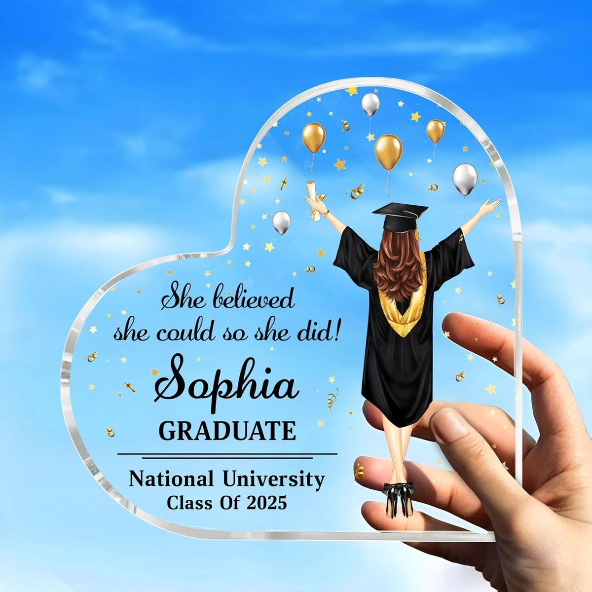 Personalized Class of 2025 Plaque - Inspirational Graduation Gifts For Women - Senior 2025 Gifts For Her - College Grad Gifts - Graduate Gifts - Custom Name Acrylic Plaque Table Decoration