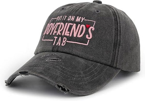 Put It On My Husband's Tab Funny Hats for Women Men Adults Humor Adjustable Custom Embroidered Hat Baseball Cap Christmas Gift Anniversary Gift