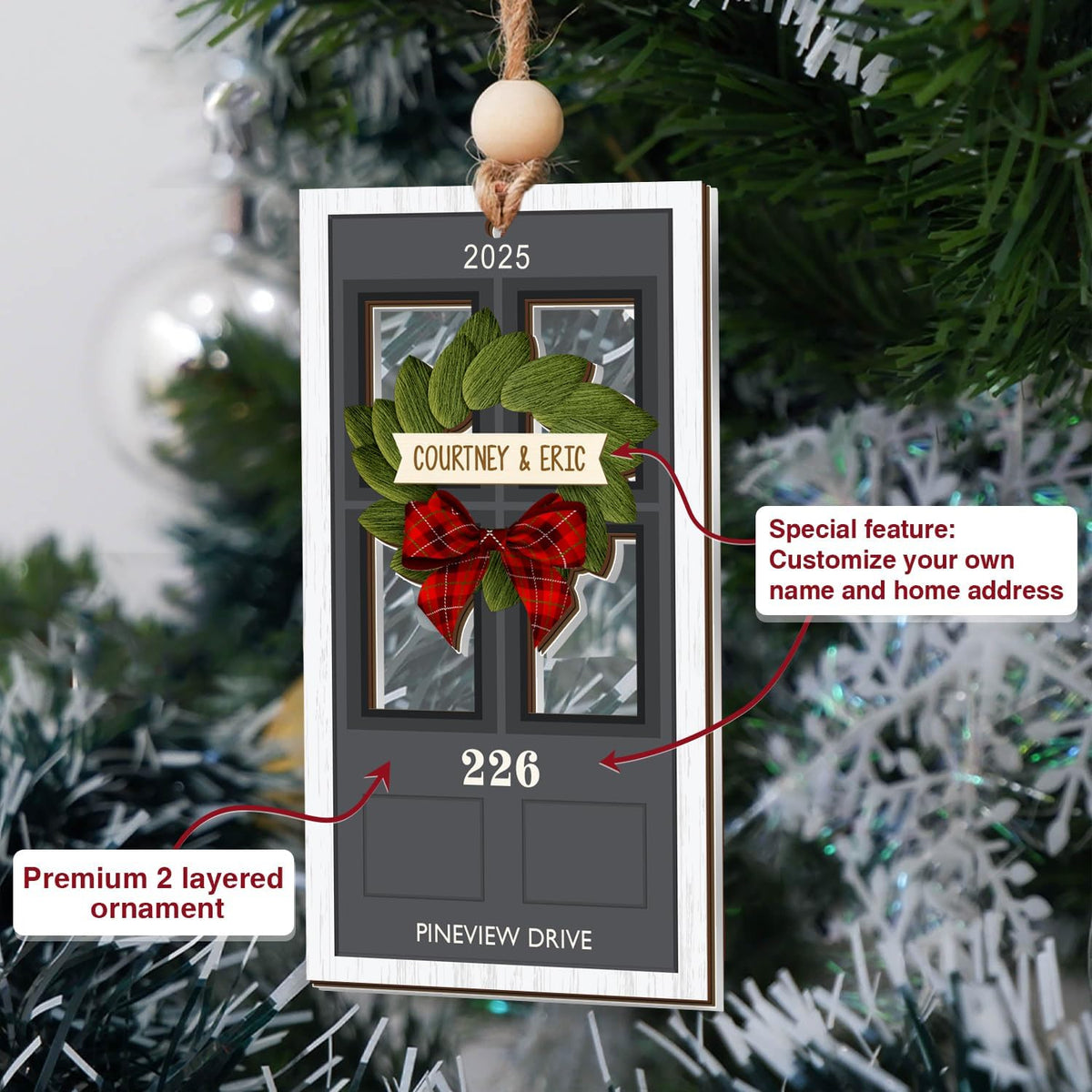 Personalized New Home/Apartment Christmas Ornament 2025, 2-Layers Wooden Housewarming Gift for Couple, Family, Our First Apartment Christmas First Christmas in New Home Ornaments