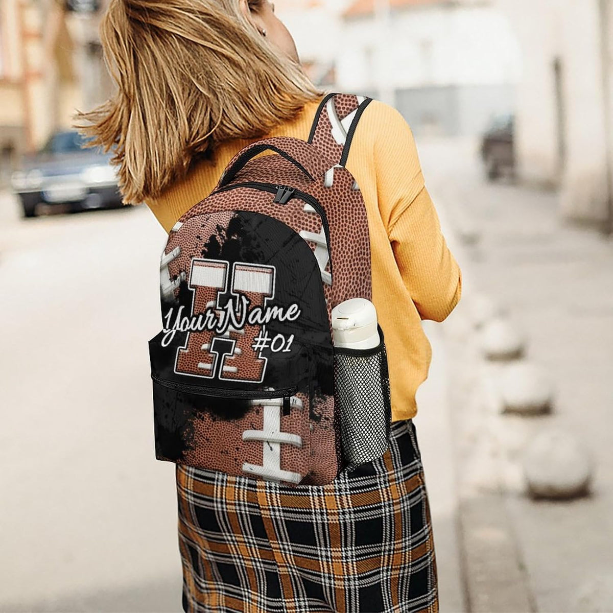 Boys Kids Backpack Personalized Football School Backpacks Custom Initial Bookbag with Name Sports Theme Large Capacity Schoolbag Gifts