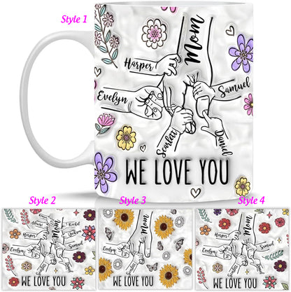 Customized Mother's Day Gifts Mom You Hold My Hand Also My Heart Mug, Family Personalized Custom 3D Inflated Effect Printed Mug, Mother's Day, Gift For Mom, Grandma