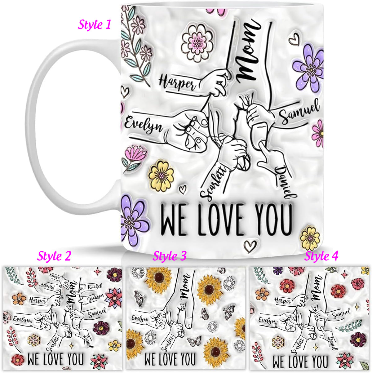 Customized Mother's Day Gifts Mom You Hold My Hand Also My Heart Mug, Family Personalized Custom 3D Inflated Effect Printed Mug, Mother's Day, Gift For Mom, Grandma