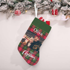 Personalized Photos Christmas Stocking with Name Custom Christmas Stocking Sugarplum Xmas Stocking for Kids Family Customized Stocking for Fireplace