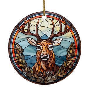 Christmas Ceramic Christmas Ornament - Stained Glass Themed Reindeer Design - Gift for Reindeer Lover