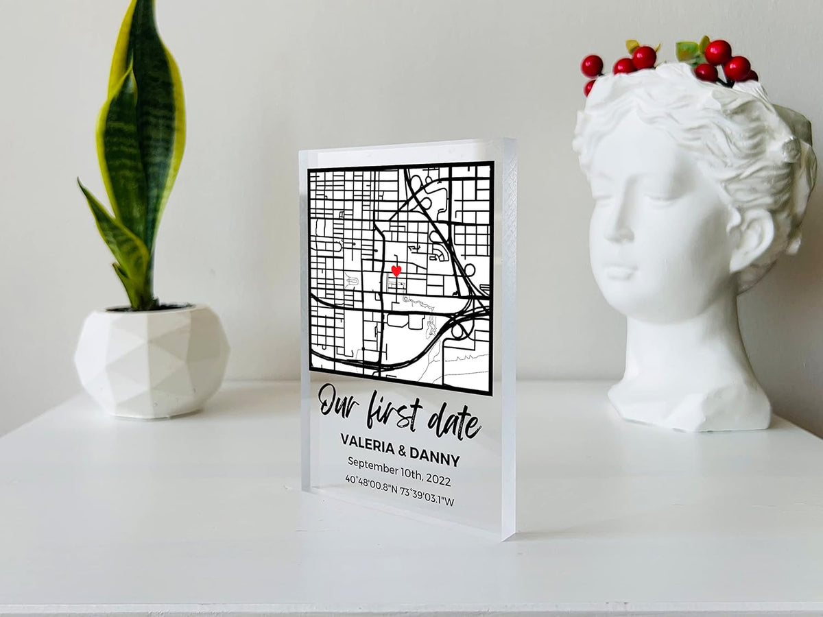 Custom Our First Date Map Block - Couple Map, Where It All Began, Gift for Her, Acrylic Plaque Couple Gift, Custom Location, Couples Gift, Gifts for Wife and Husband Anniversary