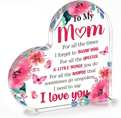 Mom Valentine Gift Mom Gifts for Mothers Day Heart Shaped Acrylic Block for Moms Gifts for Moms from Daughter Son Birthday Christmas I Love You Mother