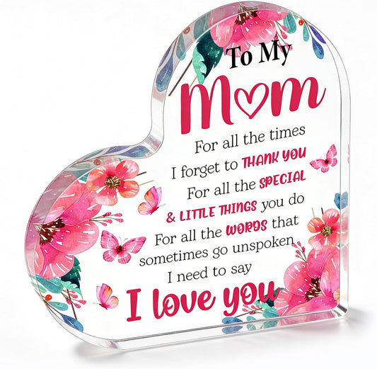 Mom Valentine Gift Mom Gifts for Mothers Day Heart Shaped Acrylic Block for Moms Gifts for Moms from Daughter Son Birthday Christmas I Love You Mother