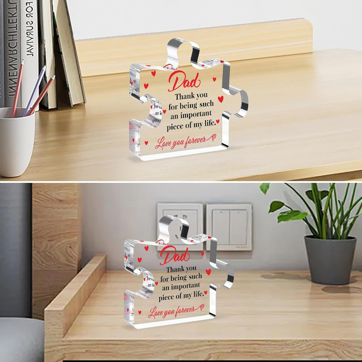 Fathers Day Dad Gifts for Dad Husband from Daughter Son Wife-Acrylic Puzzle Plaque-Birthday Thanksgiving Christmas Retirement Gift Ideas for Home Office Table Desk Decor