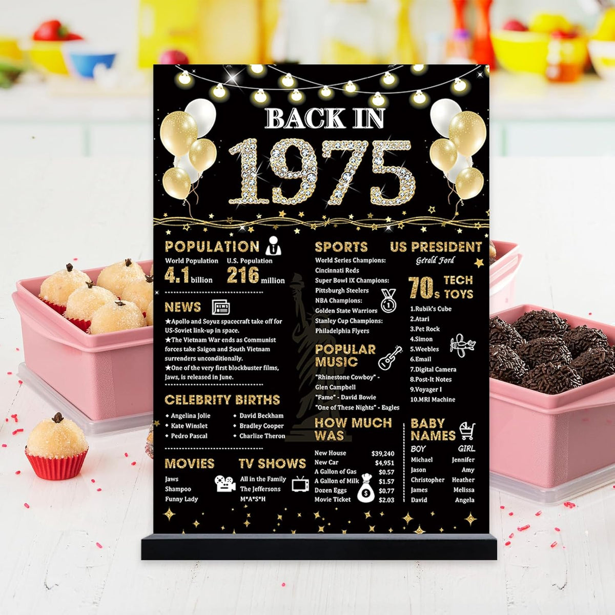 70th Birthday Decorations Gift for Women Men, Black Gold Back in 1955 1965 1975 1985 Poster Acrylic Sign Centerpiece 70th Anniversary Table Decor, 70 Years Old Birthday Party Supplies