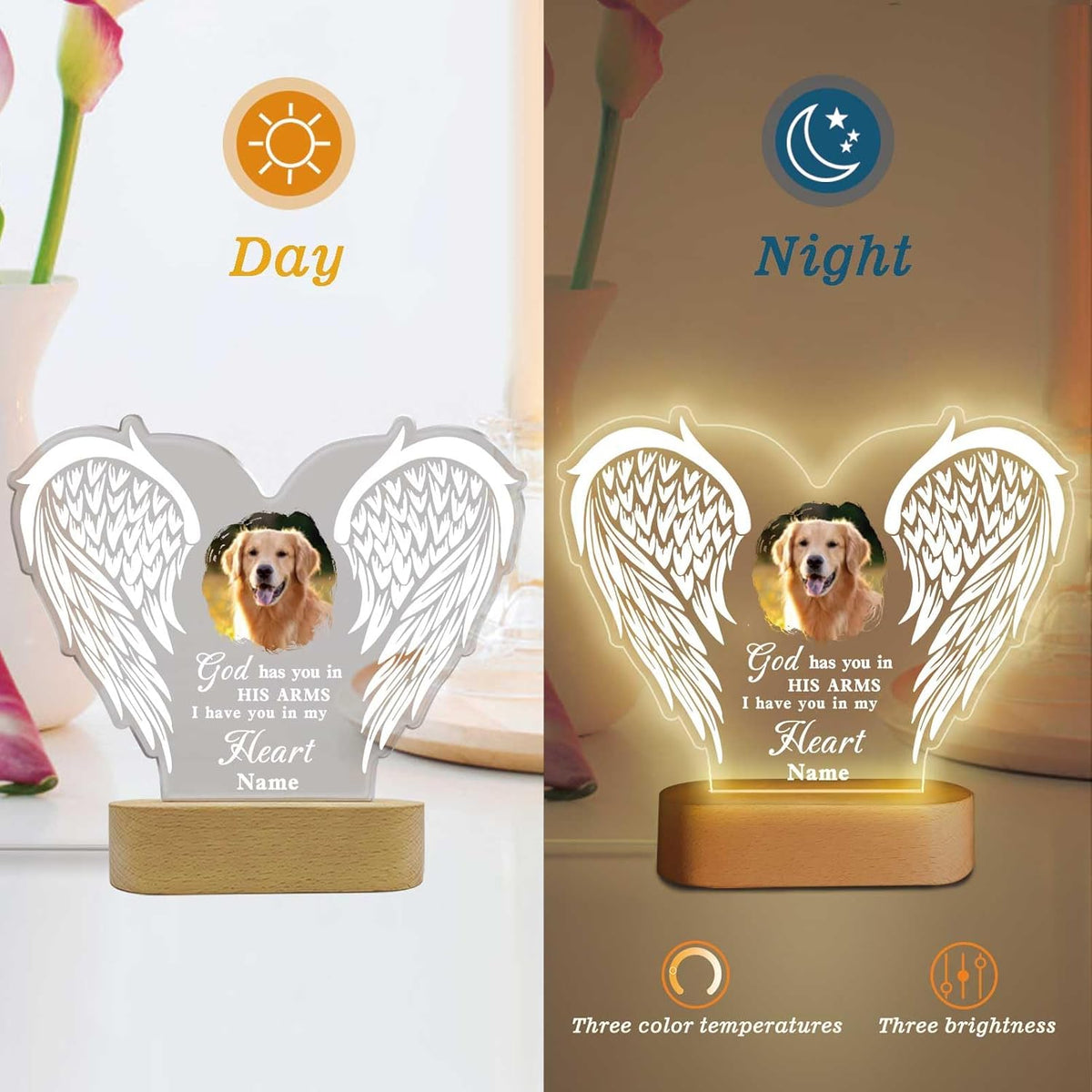Custom Pet Memorial Night Light Gift Personalized Dog Cat Acrylic Plaque Photo Frame Sympathy Gift Condolence Gifts with Picture Name
