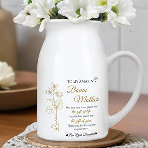Personalized to My Amazing Bonus Mother Ceramic Flower Vase for Women Stepmoms Bonus Moms Custom Birth Month Flowers and Sentimental Text Vase Perfect Idea for Her On Mother's Day Ideal Home Decor