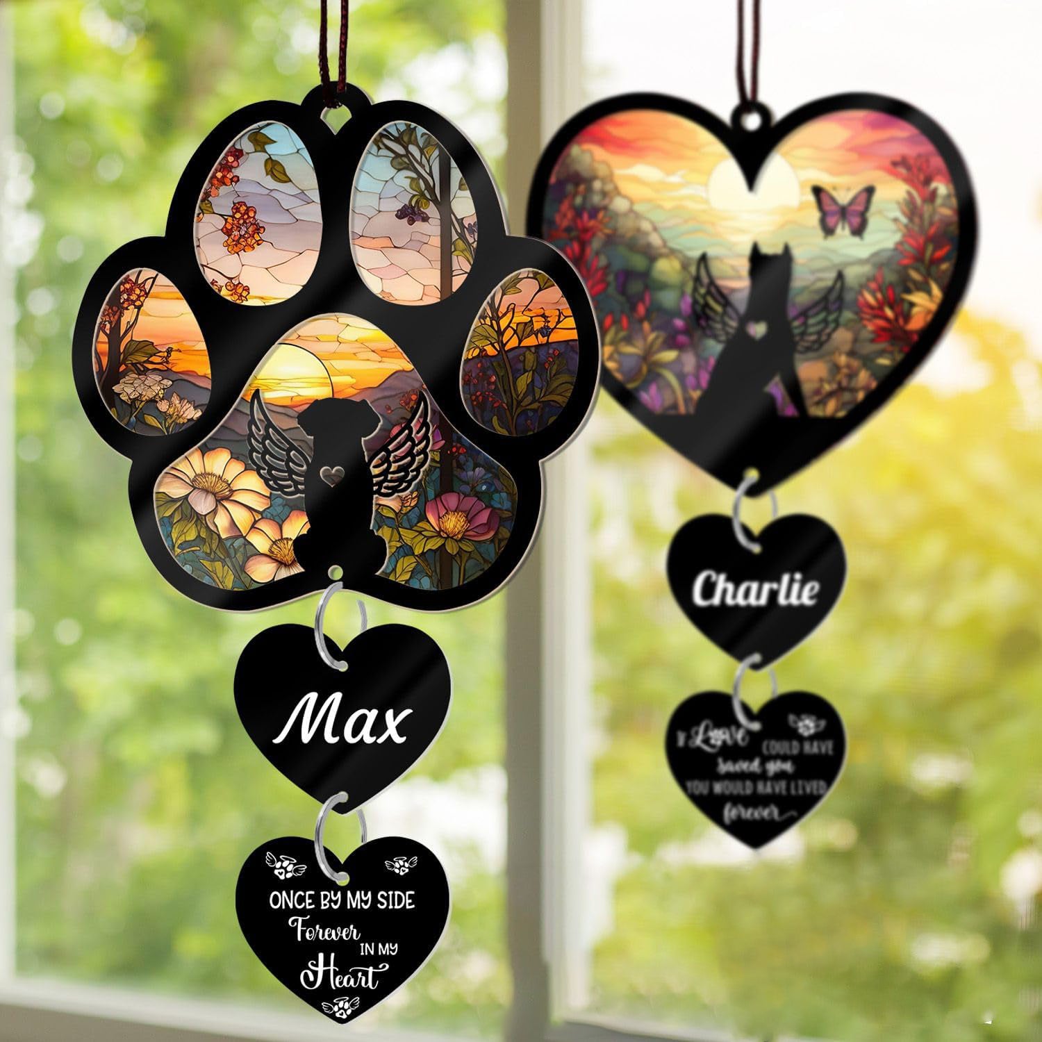 Custom Dog Memorial Suncatcher - Personalized Dog Memorial Gift, Custom Pet Memorial Gift for Loss of Dog, Stained Glass Acrylic Sympathy, Hanging Garden Decor with Paw