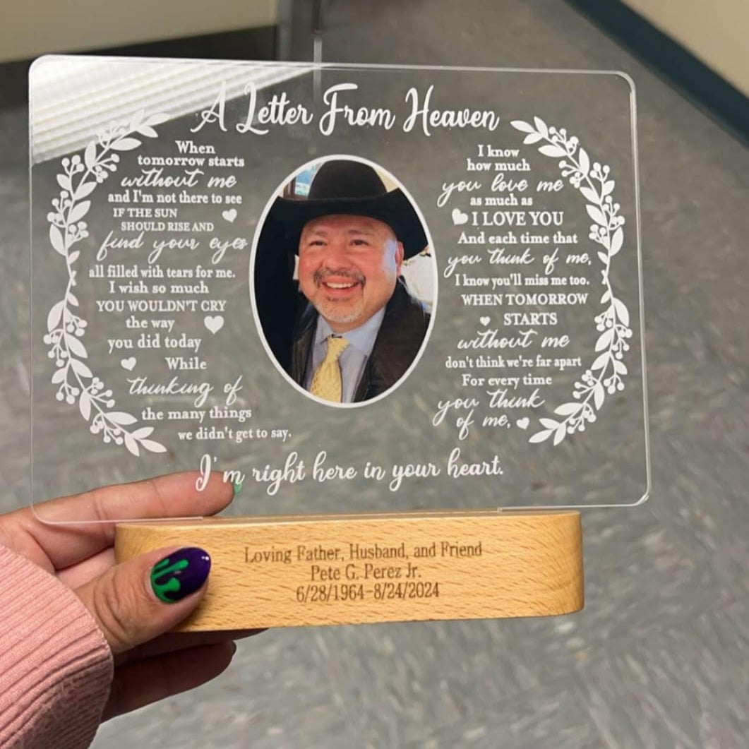 Personalized Unique Sympathy Gifts for Loss of Mom Custom in Memory of Loved One Light Up Picture Frames with Photo and Text Memorial Plaque Night Light Lamp