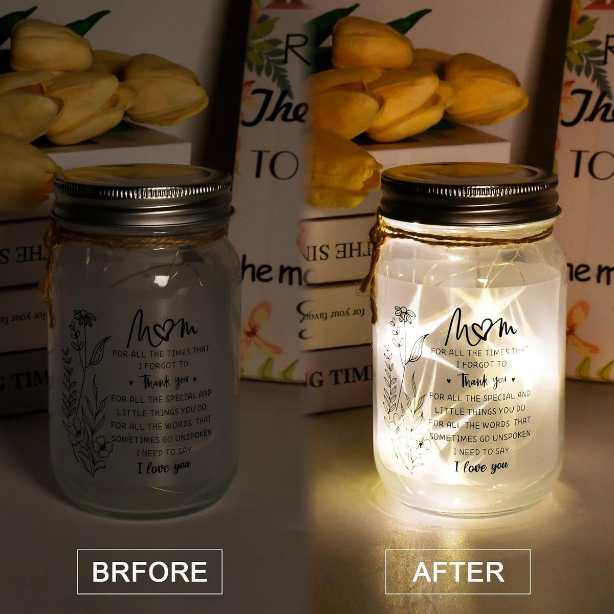 Mothers Day Gifts for Mom from Daughter Son, Mason Jar Night Lights, Birthday Gifts for Mom, Home Decorations Night