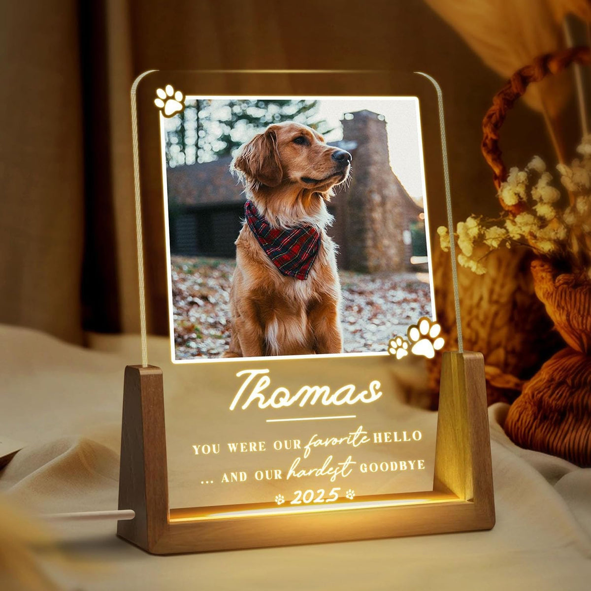 Personalized Pet Memorial LED Night Light, Custom Photo Pet Lover Keepsake, Dog Memorial Sympathy Gift, Personalized Light Up Sign for Dog Lovers, Custom Dogs Photo Gifts for Home Decor