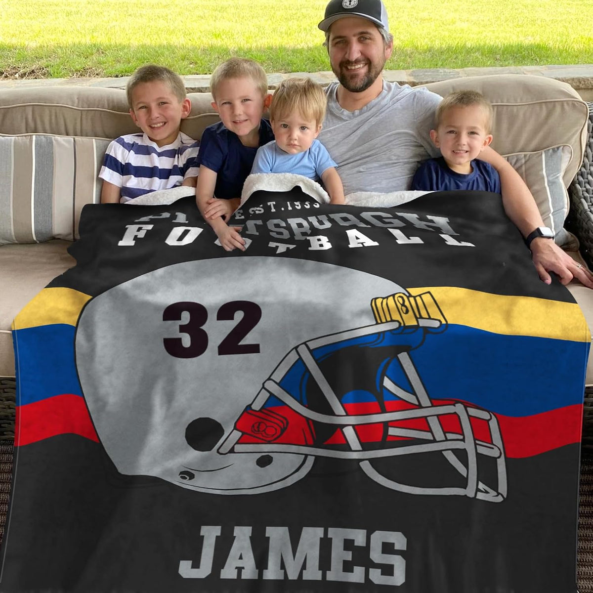 Custom Football Blanket Personalized with Name City and Helmet Number Soft Flannel Football Throw Blankets Gifts for Teen Boys Athletes Fans Kids Adult