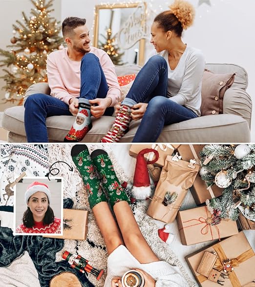 Funny Christmas Socks,Novelty Custom Face Socks,Personalized Socks With Picture Xmas Holiday Socks Funny Gifts
