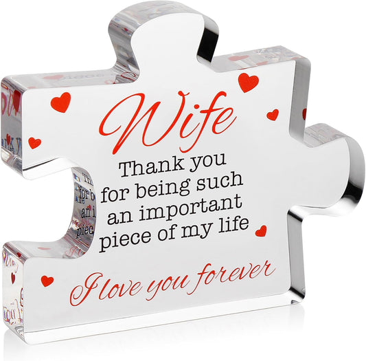 Gifts for Wife - Engraved Acrylic Block Puzzle Wife Gift - Cute Wife Gifts from Husband - Novelty Birthday Paperweights, Mother's Day, Cool for Women