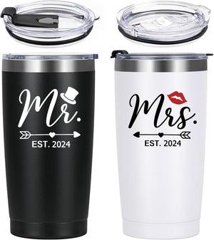 Mr & Mrs Est Tumbler, Wedding Gifts, His and Hers Gifts, Engagement Anniversary Christmas Gifts for Couples Newlyweds Husband Wife