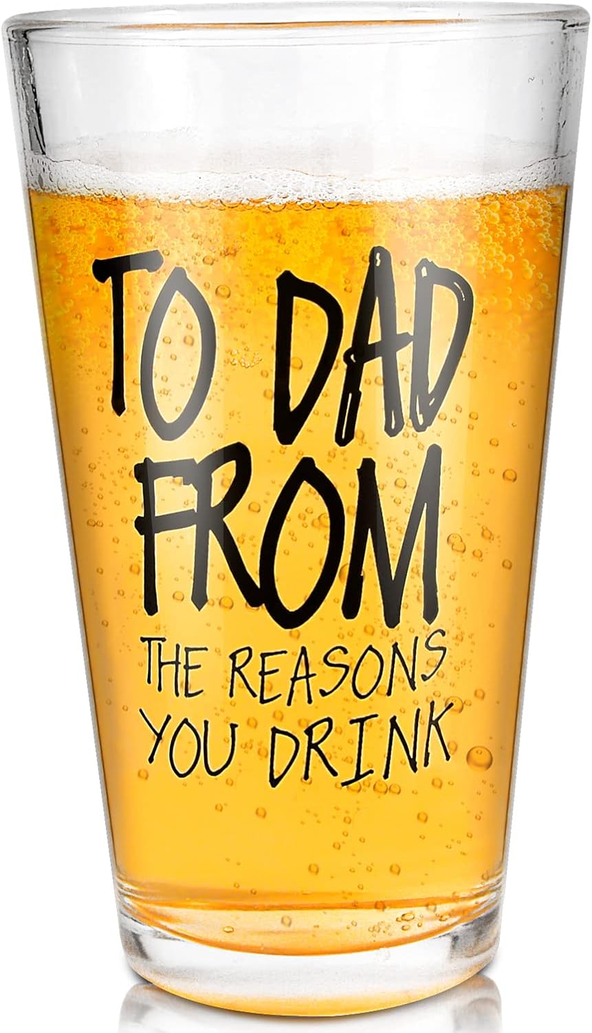 Fathers Day Dad Gifts from Daughter Son Wife,16 OZ Funny Beer Glass Gifts for Dad Men Husband Grandpa,Birthday Retirement Anniversary Christmas Stocking Stuffers