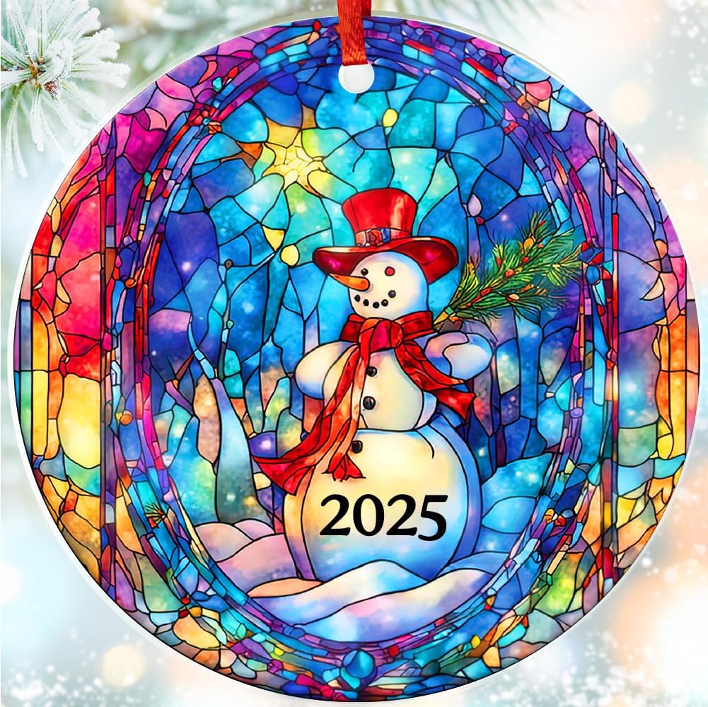 Christmas Ornaments 2025, Exchange for Women, Men, Collectible Dated Year Ornaments for Tree, Unique Acrylic Suncatcher, Printed Stained Glass Effect Decor