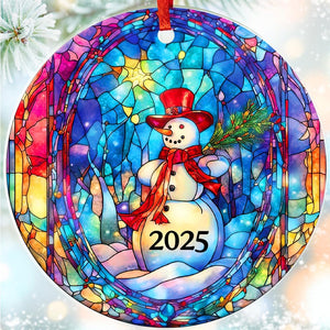 Christmas Ornaments 2025, Exchange for Women, Men, Collectible Dated Year Ornaments for Tree, Unique Acrylic Suncatcher, Printed Stained Glass Effect Decor
