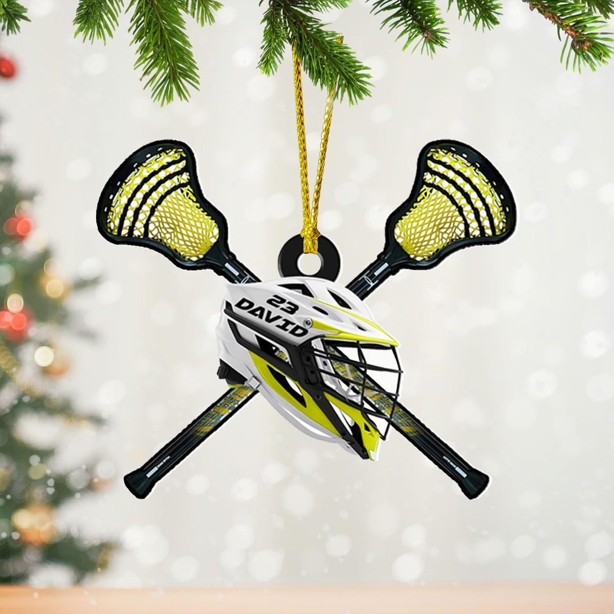 Personalized Name Number Lacrosse Christmas Ornament, Lacrosse Ornament for Lacrosse Team Member, Lacrosse Christmas Pine Hanging Decoration for Xmas