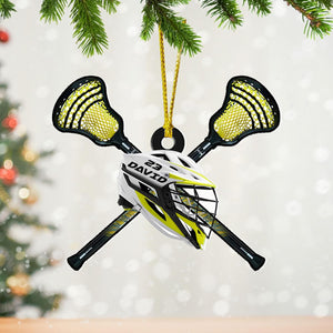 Personalized Name Number Lacrosse Christmas Ornament, Lacrosse Ornament for Lacrosse Team Member, Lacrosse Christmas Pine Hanging Decoration for Xmas