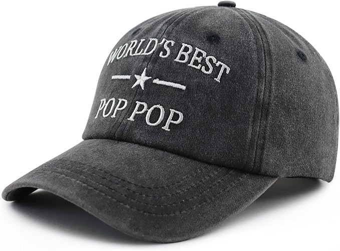 World's Best Papa Poppop Hat for Men, Funny Adjustable Cotton Embroidered Grandpa Baseball Cap Father's Day Gift