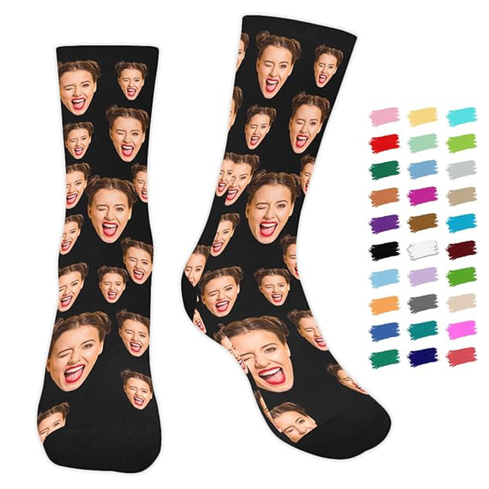 Custom Face Socks with Photo Novelty Crew Socks, Personalized Red Hearts Unisex Crew Sock Gifts for Men Women