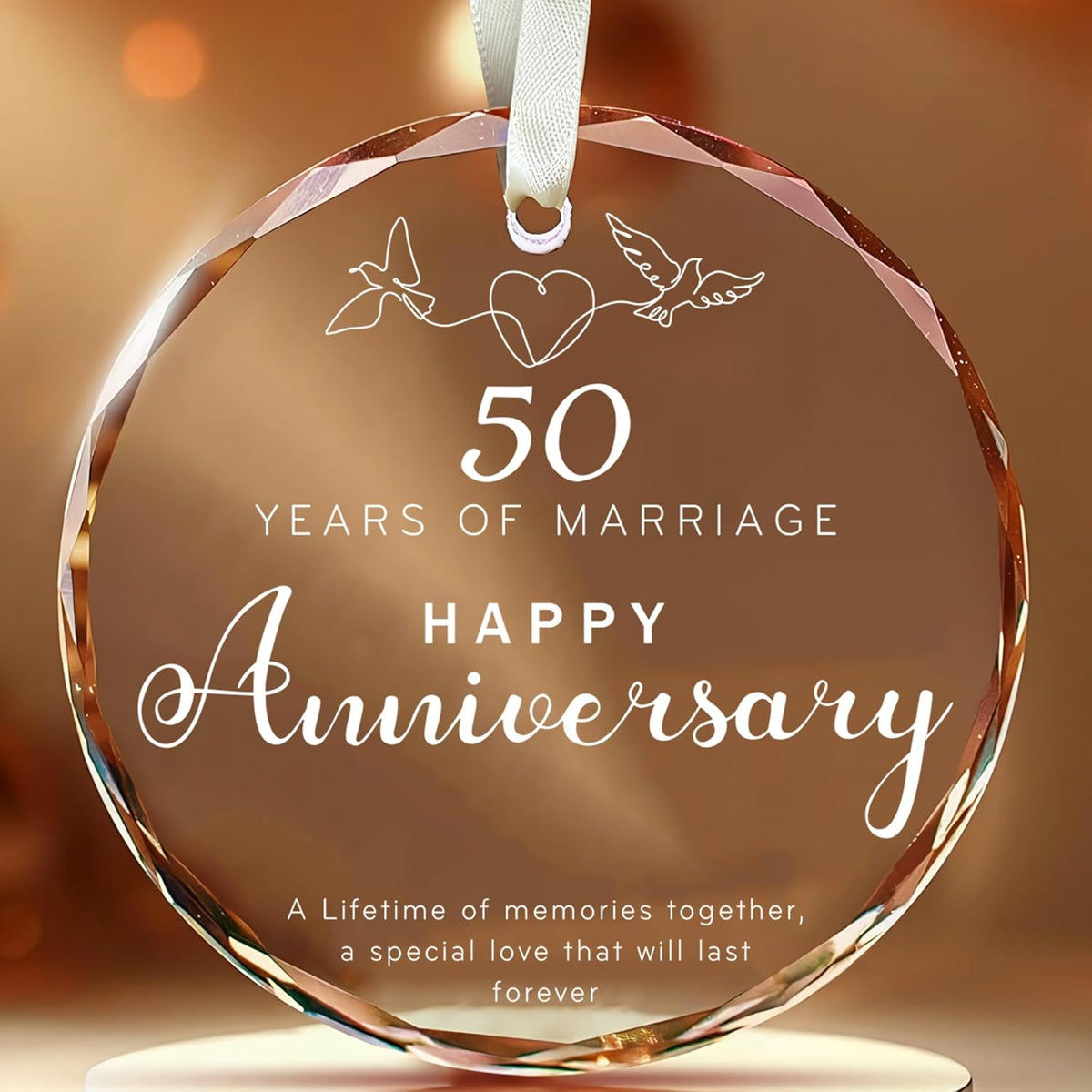 50th Wedding Anniversary Christmas Ornament 2025, 50th 60th 70th for Parents Wife Husband, Happy 50th Wedding Anniversary Crystal Ornament, Golden 50 Years of Marriage Gift for Couple