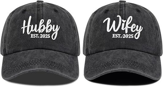 Hubby and Wifey Hats for Mr and Mrs, Engagement Anniversary Honeymoon Wedding Gifts Newlyweds Couples Baseball Cap