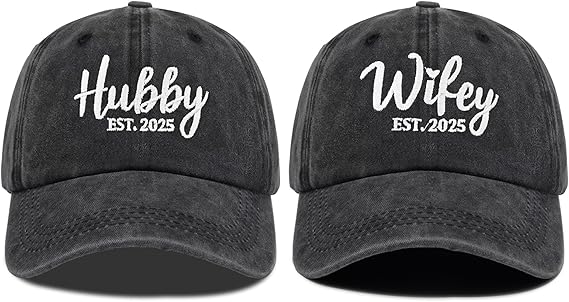Hubby and Wifey Hats for Mr and Mrs, Engagement Anniversary Honeymoon Wedding Gifts Newlyweds Couples Baseball Cap