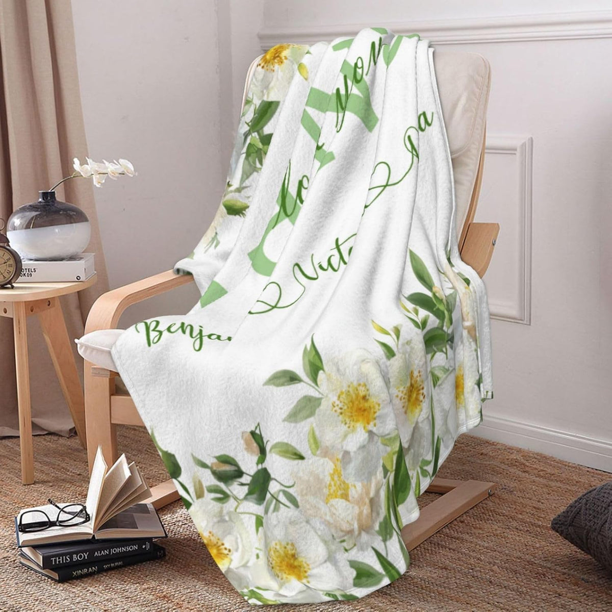 Mothers Day Birthday Gifts for Mom Personalized Blanket with Name for Grandma Birthday Gift for Grandmother Mom Nana Gigi Mimi Mommy Blanket (Yellow)