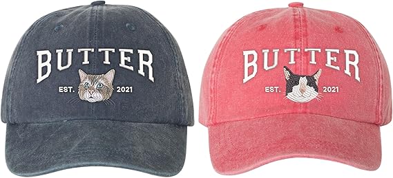 Custom Embroidered Cat  Mom Hat, Personalized Dad Cap Embroidery, Dog Portrait, Unisex-Adults, Men's Adult, Cotton, S, Embroidered Hat, Letter Print